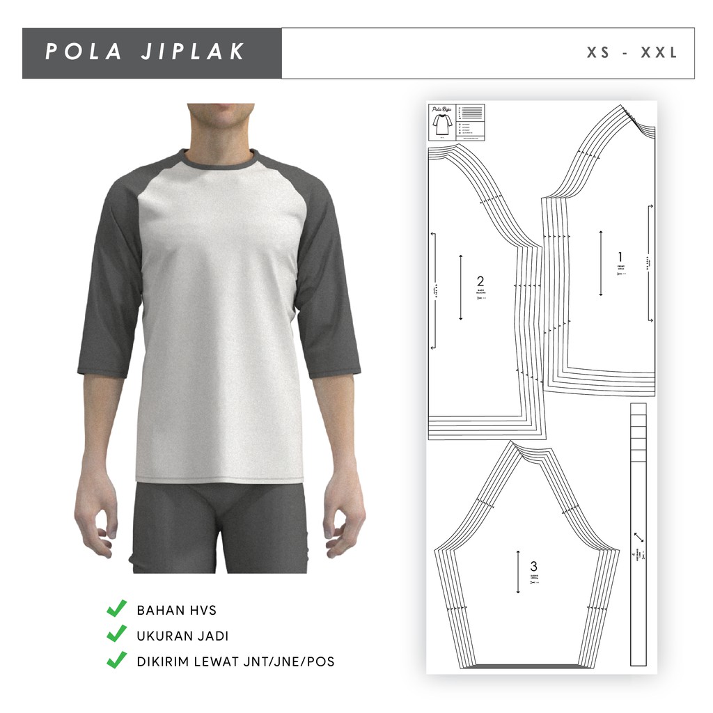 Pola Jiplak - Kaos Raglan Pria