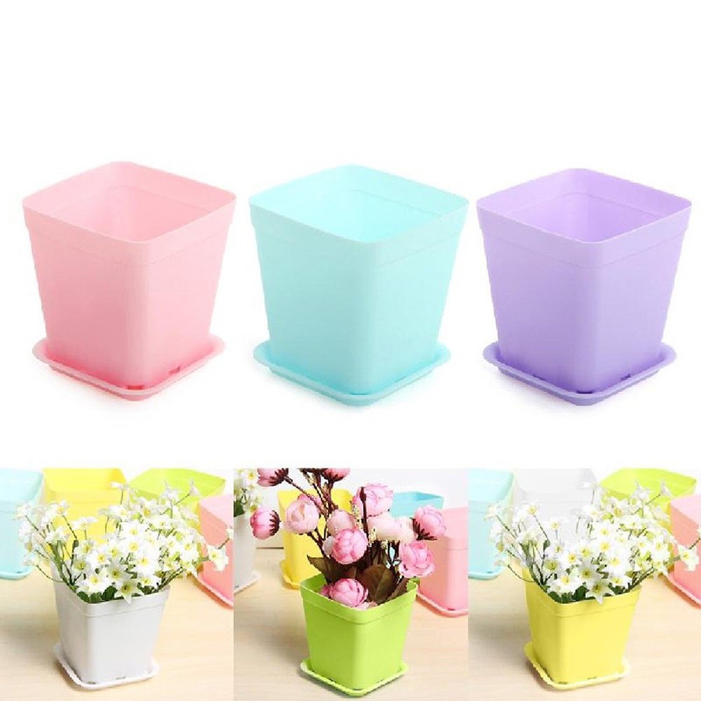 10 Set Pot  Bunga  Mini Bentuk Kotak  Bahan Plastik  Warna 