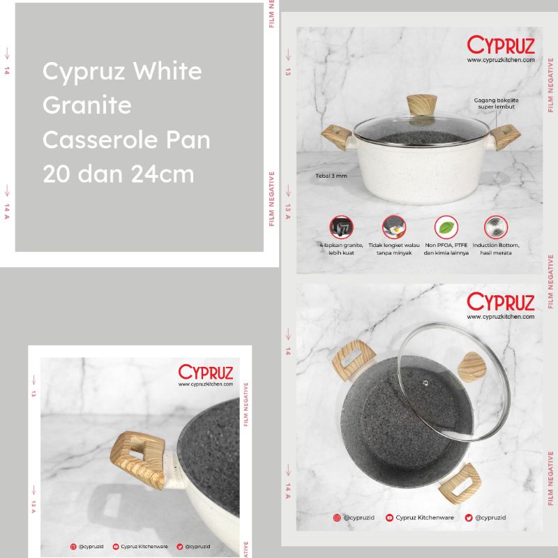 Cypruz White Granite Casserole Pan 20 dan 24cm panci cypruz anti lengket