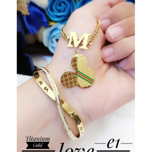 Kalung Titanium Miki/Mini Mouse Gold Anti Karat
