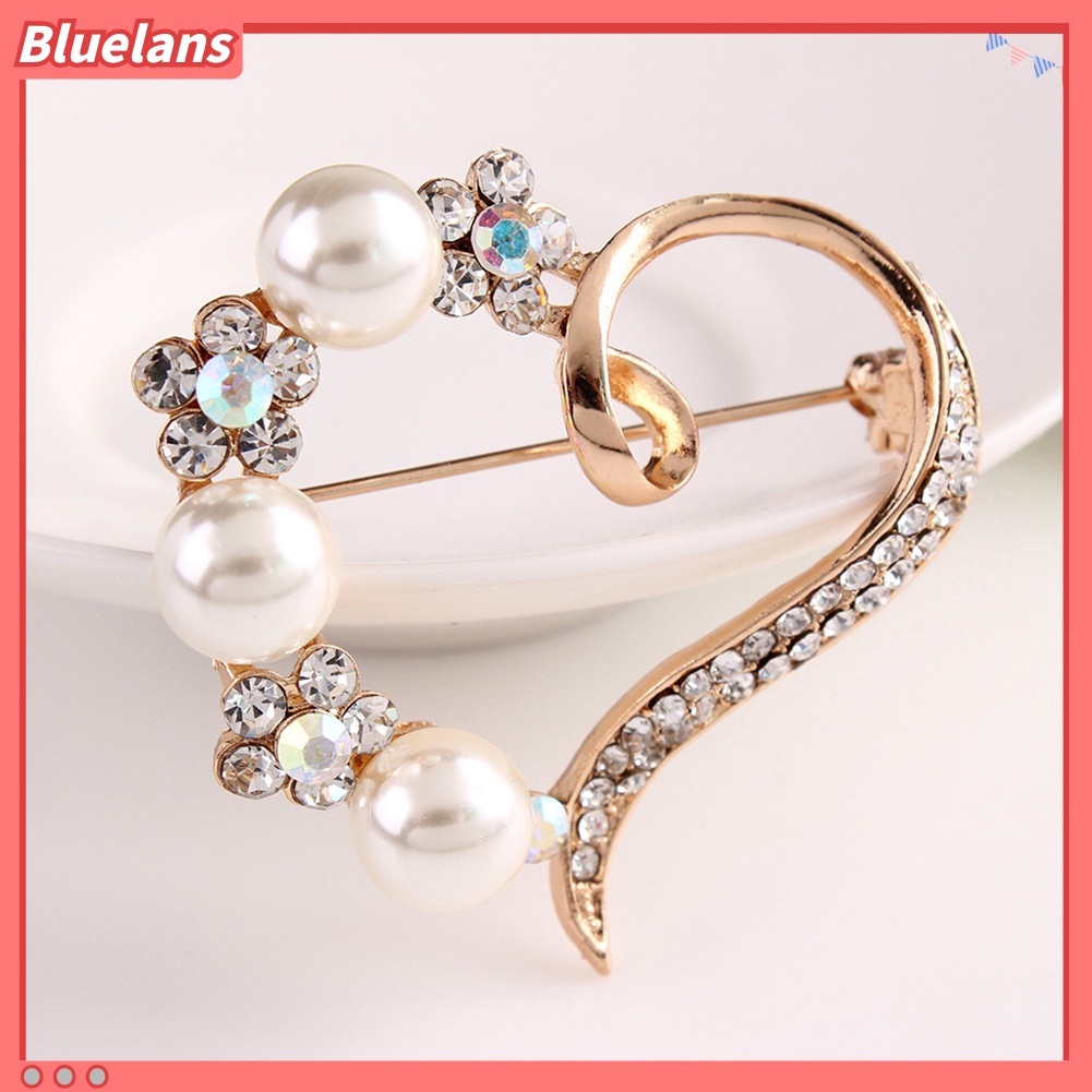 Bluelans Bros Pin Bentuk Hati Aksen Mutiara Berlian Imitasi Untuk Wanita