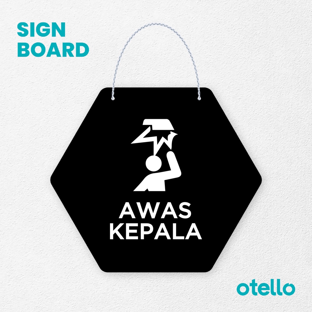 Otello Sign Awas Kepala Signage Board Acrylic Papan Gantung Label Akrilik Rantai Petunjuk Toko Modern Minimalist Kafe Restoran Kantor Gedung Cafe