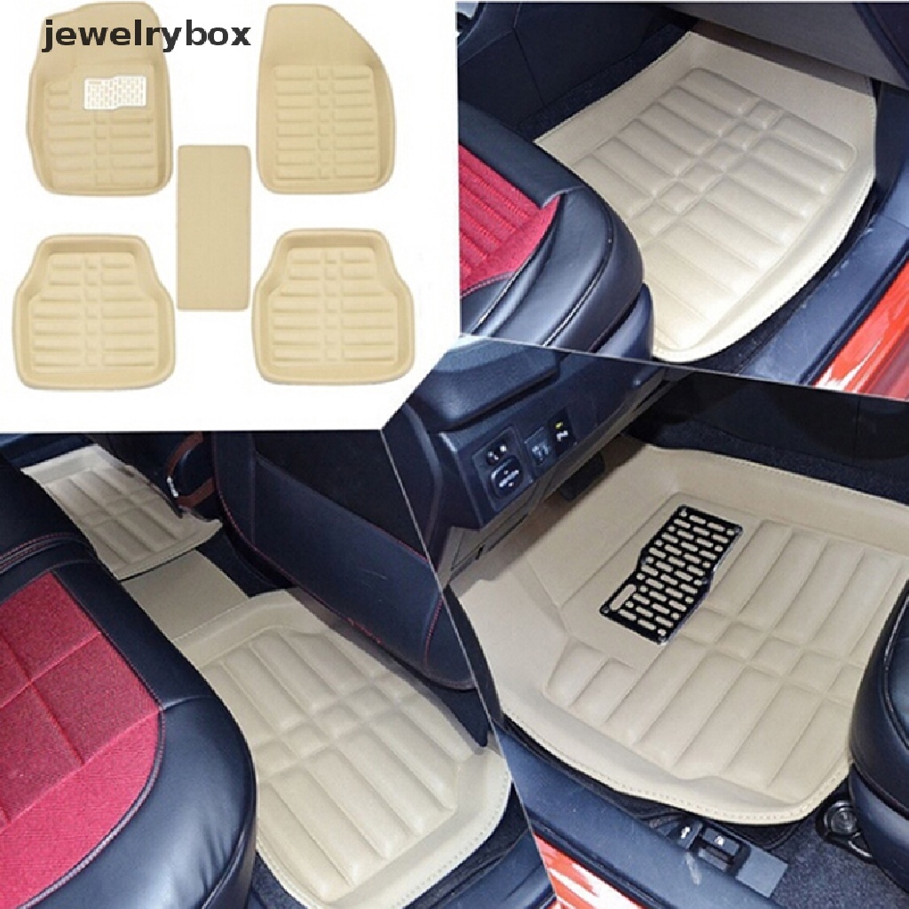 5pcs / set Matras Lantai Mobil Universal Bahan Kulit Warna Beige