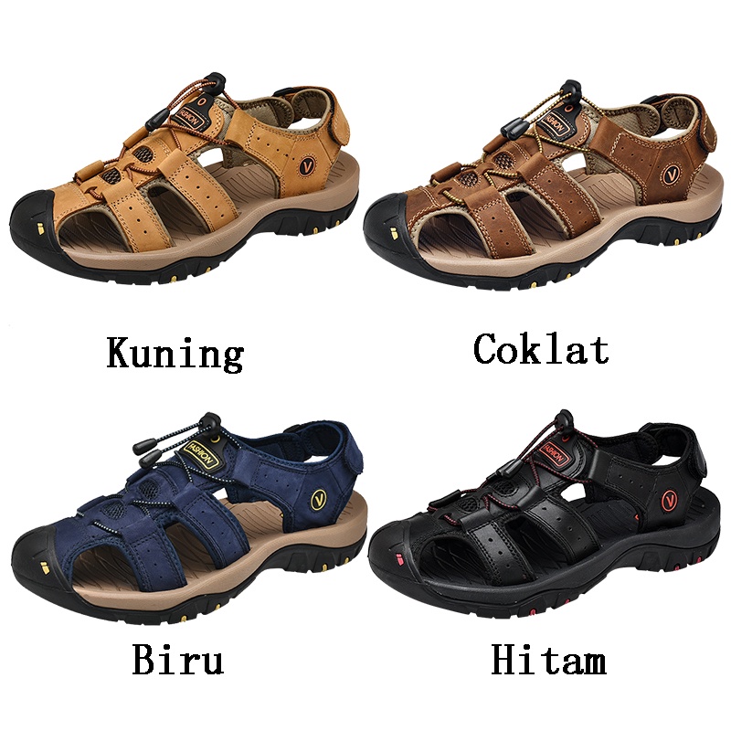 COD Sandal Gunung MTB Sendal Pria Gunung Hiking Touring Cowok Waterproof Kulit Asli Outdoor Tahan Air Handmade