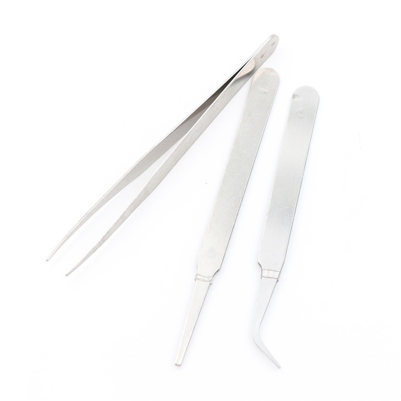 【Theredsunrisesiwy.id】3pcs/set Stainless Steel Tweezer DIY Tool Repair Precision Assembly Electronic