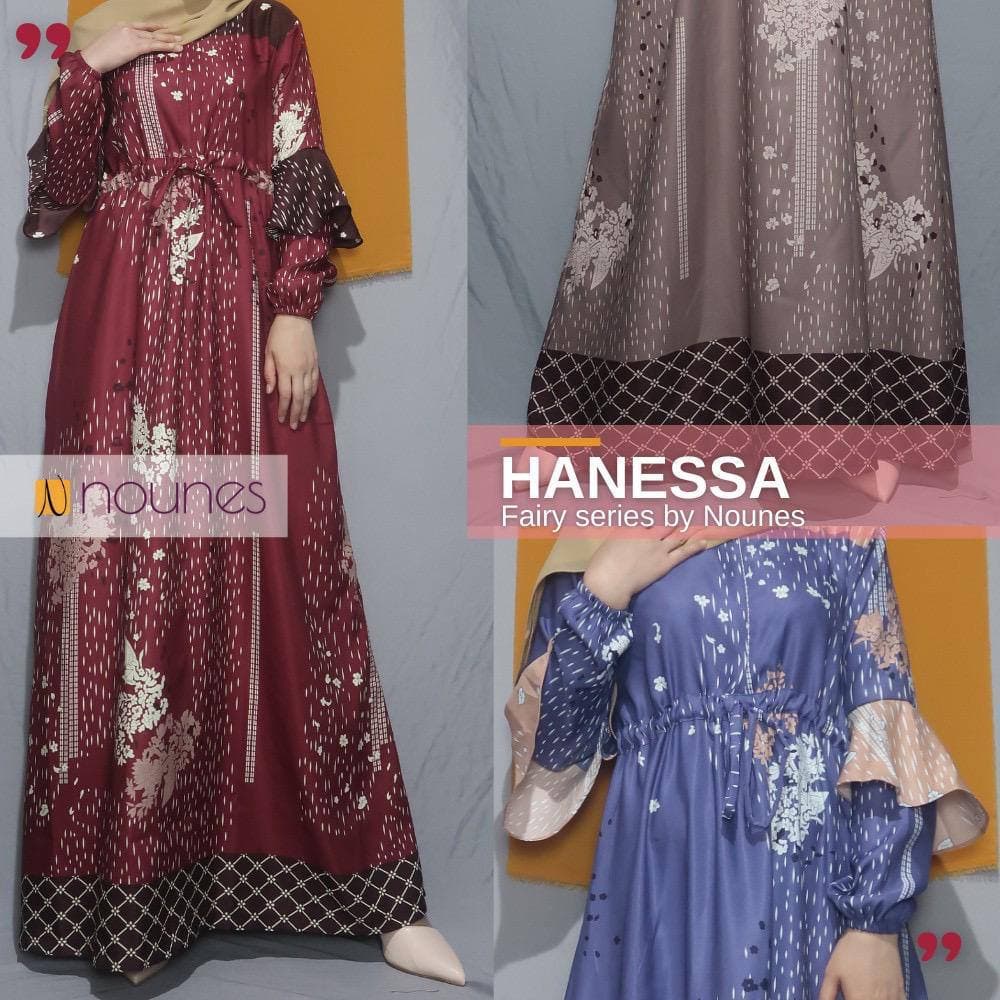 Nounes Hanessa Gamis Muslimah Maxmara Luxury Premium Baju Pesta Maxi Dress Perempuan Premium Baju Perempuan Kekinian