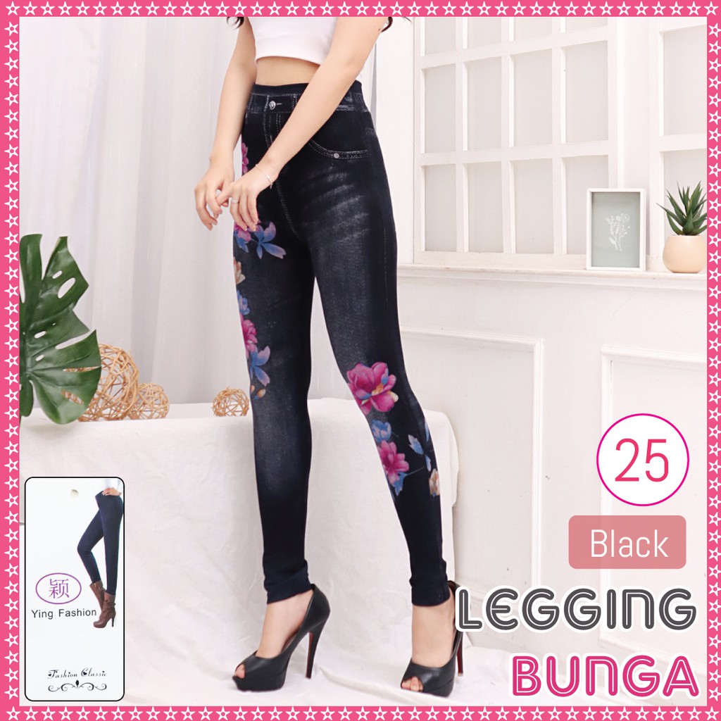 Celana Legging Jeans Bunga # 25 / Legging Bunga Wanita / Leging Import wanita