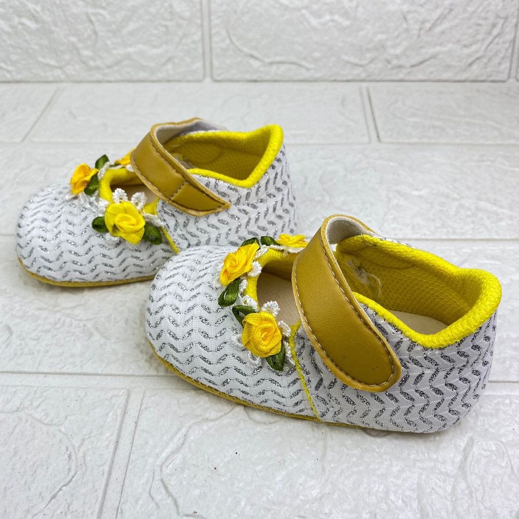 [TAMAN SEPATUKU] SEPATU TRENDY MURAH PREWALKER BABY BAYI ANAK PEREMPUAN PAYET BUNGA 0-12 BULAN XPX01