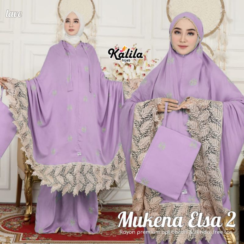 Mukena Elsa#2 zipper di bagian leher rayon aplikasi bordir & renda+free tas