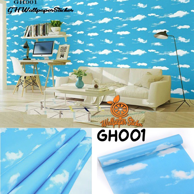 BISA COD - Wallpaper Sticker Walpaper Dinding AWAN PUTIH LANGIT BIRU 10Meter x 45cm CY1102