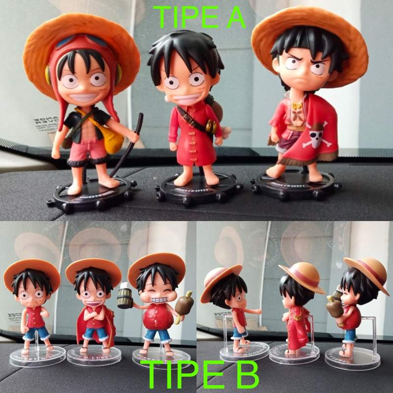 Pajangan Dashboard Mobil Figure One Piece LUFY 3 in 1 set