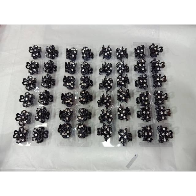 grosir  Jepit poni besi hitam permata kecili 12 pcs