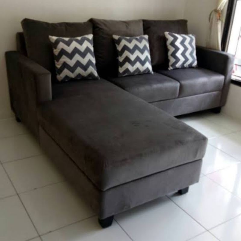 sofa L kulit oscar dan kain bludru