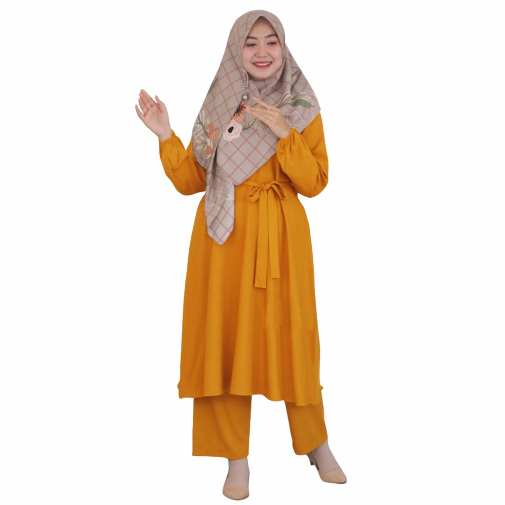 MAWADDAH ONE SET TUNIK ITY CREPE MODEL POLOS VARIASI TALI  (SETELAN TUNIK )