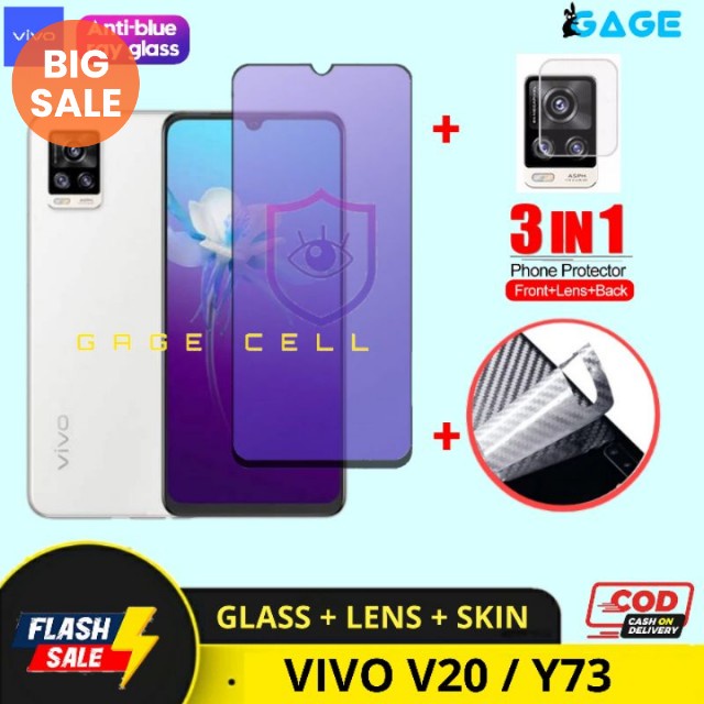 PROMO 3IN1 Tempered Glass Anti Blue Light VIVO V20 Y73 Tg Anti Gores Radiasi Vivo V21 Y73 Full Layar