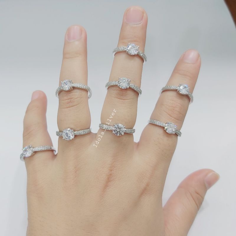 CINCIN PERAK ASLI SILVER WANITA 925 LAPIS EMAS PUTIH MODEL SOLITER PERMATA 1 - PERHIASAN PERAK WANITA ASLI