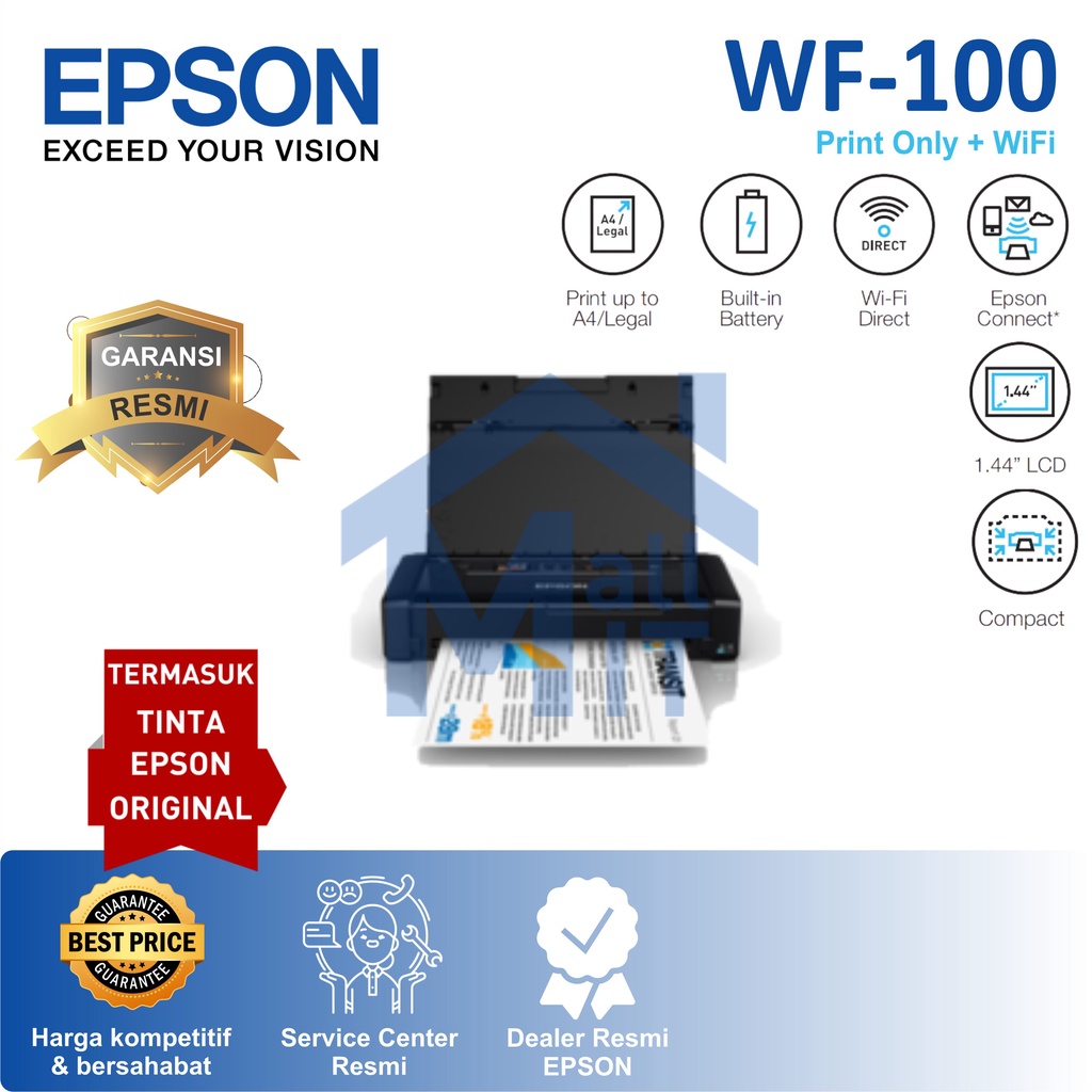 PRINTER EPSON WF 100 WF100 WF-100 PRINTER ULTRA PORTABLE RINGAN WIFI DIRECT