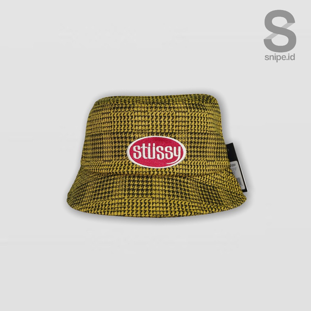 STUSSY LOLA PLAID BUCKET HAT YELLOW | TOPI UNISEX