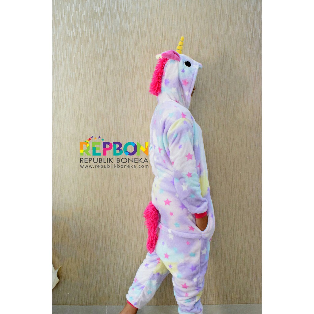 BAJU ONESIE UNICORN FLUFFY GALAXY STAR COSPLAY PIYAMA