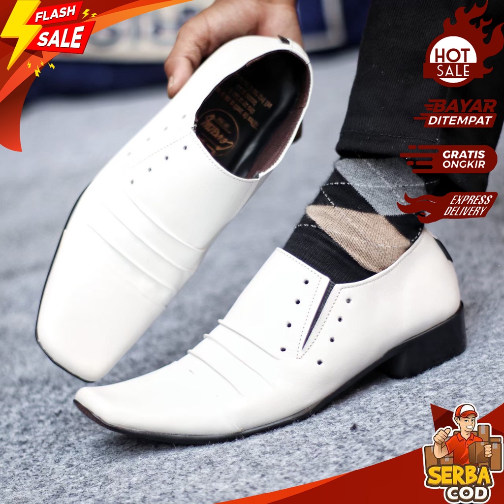 RMPL 029 - Sepatu Kerja Pria Pantofel Putih Formal Resmi Kondangan Kulit Asli Original Oxford Slip O