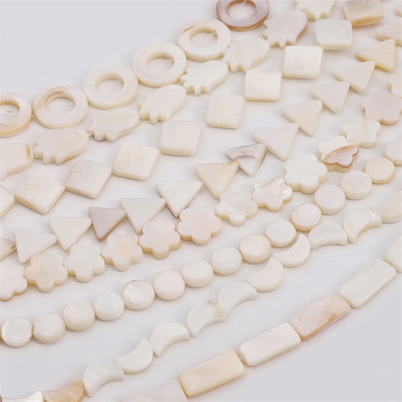 26-40 Pcs Natural White Shell Beads Ibu Mutiara Longgar Datar Gigi Oval Bulat Bintang Nugget Chip Air Tawar untuk Membuat Perhiasan