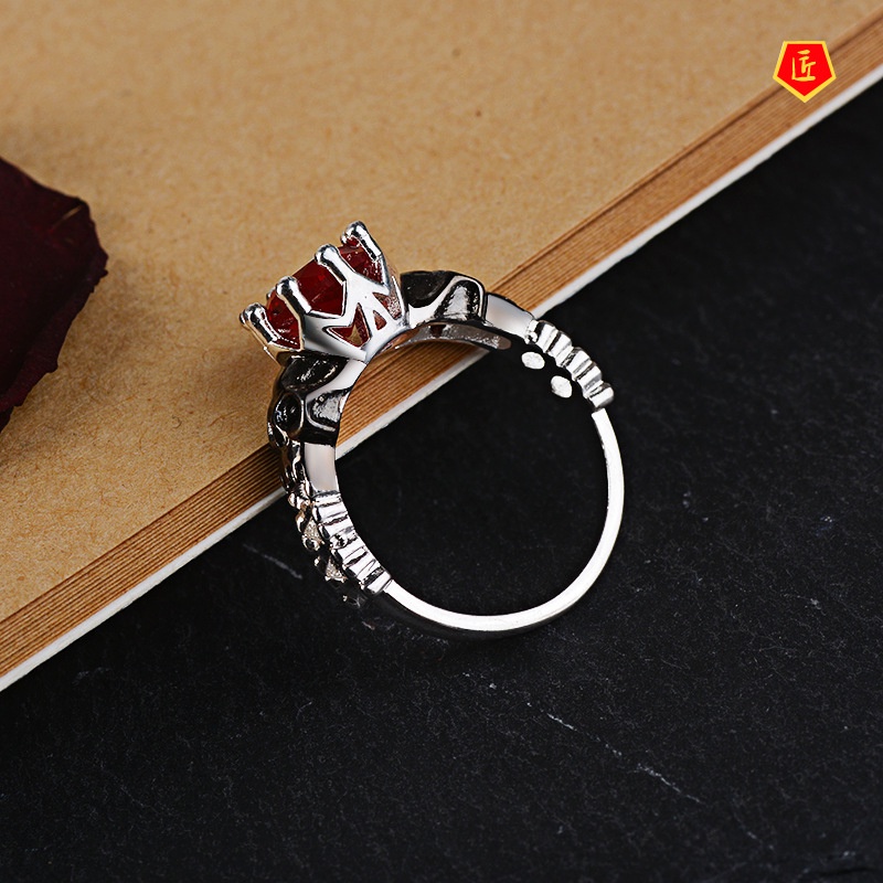 [Ready Stock]Fashion Punk Skull Red Gem Ring Personality