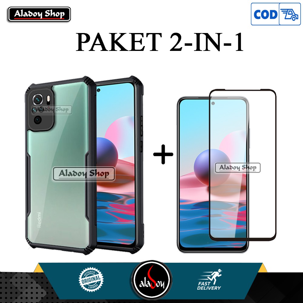 REDMI NOTE 10 Case Xiaomi Redmi Note 10 2021 New Shockproof Transparent Casing + Tempered Glass Full