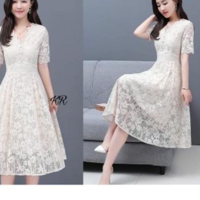 BAYAR DITEMPAT✔️DRESS MANUELA / DRESS KOREAN STYLE / DRESS BRUKAT PUTIH PREMIUM TERBARU / FASHION WA