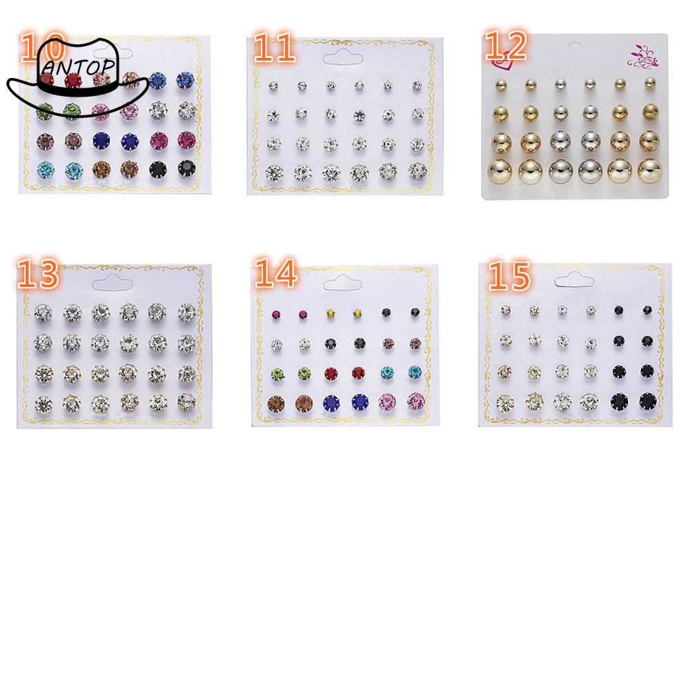 Antop!12pair / Set Anting Berlian Bulat Gaya Korea Dial Untuk Wanita