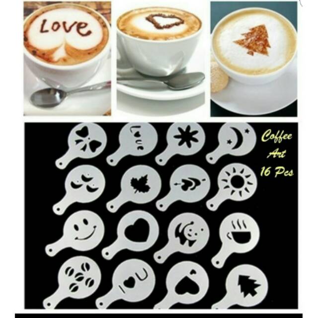 COFFEE ART CETAKAN KOPI 1 SET ISI 16 MOTIF ok  good quality