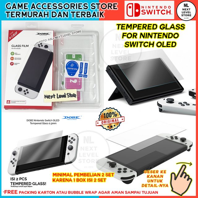 DOBE Nintendo Switch OLED Premium Tempered Glass Screen Guard - isi 2 set - cek deskripsi sblm order ya