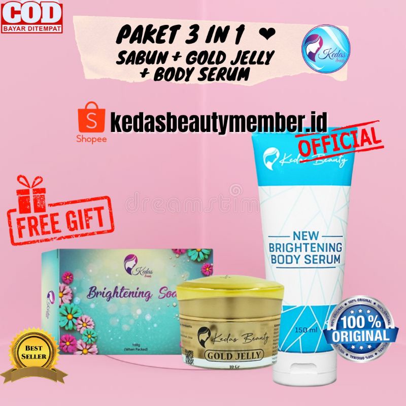 (Kedasbeautymember.id) Paket 3 In 1 Gold Jelly, Body Serum, Sabun Kedas Beauty Original BPOM