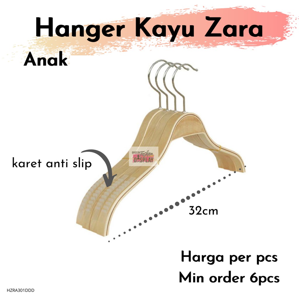 Hanger Kayu Natural Hanger Anak Natural Gantungan Kayu Anti Slip Hanger Kayu Anak Jepit- (BH)