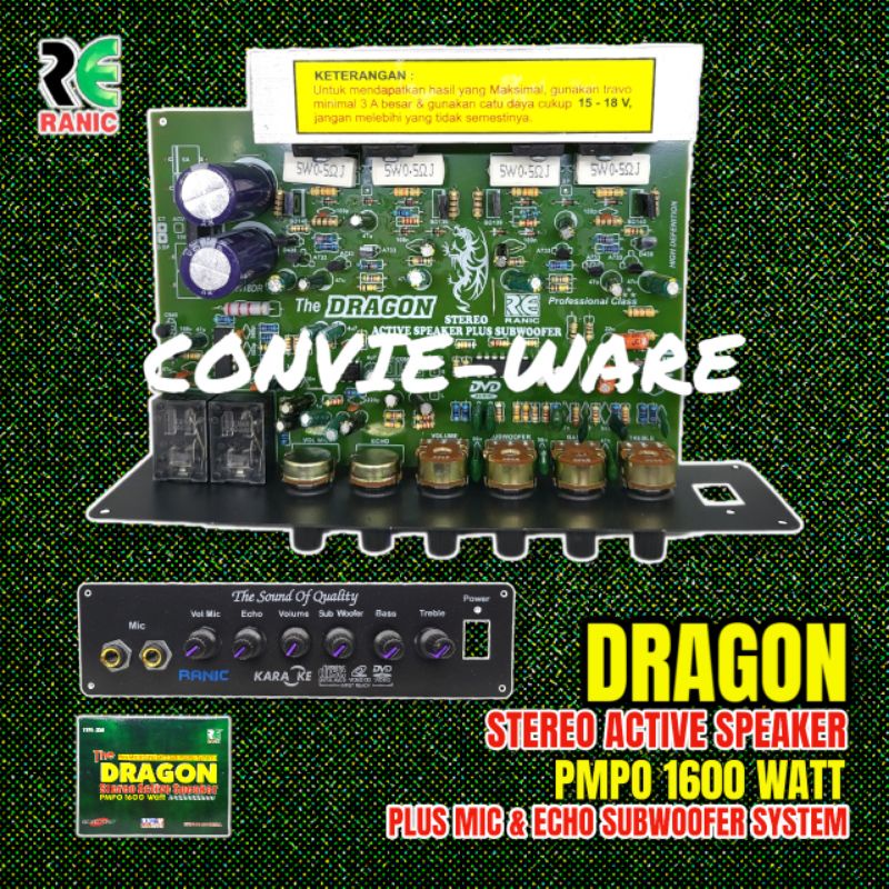 Kit Speaker Aktif Stereo + Echo & Subwoofer 1600w PMPO (DRAGON) RANIC