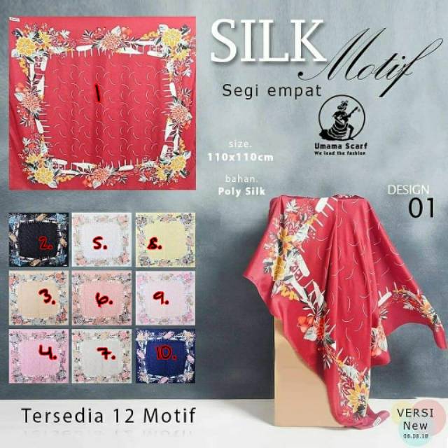 SEGI4 SILK MOTIF FLOWY/ JILBAB UMAMA/ KERUDUNG SATIN SCARF/ HIJAB S4 SEGI EMPAT