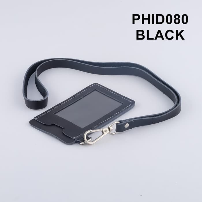 

gantungan ID card kulit asli warna hitam - id card holder