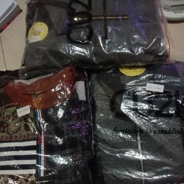 Setrok, outer cu2k, dress cu2k, dress kaos pixel abu