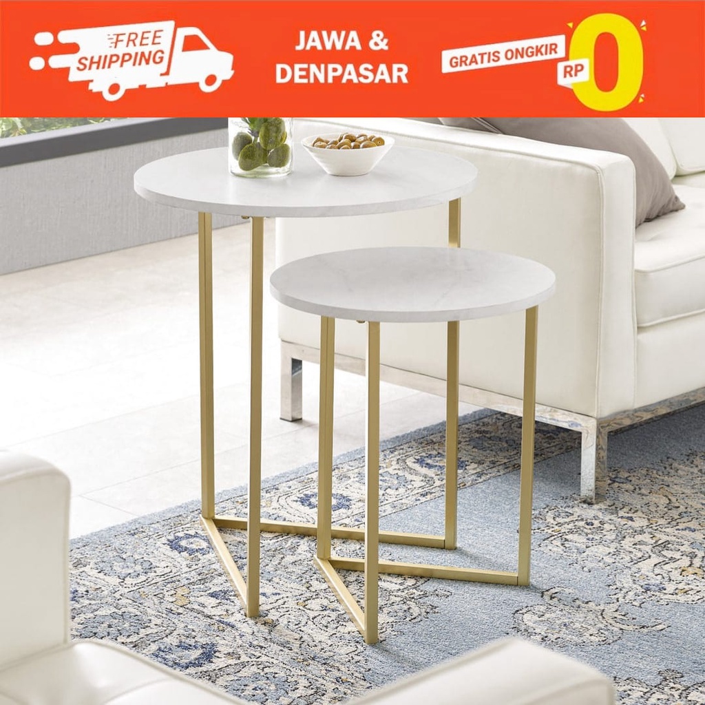RJP FURNITURE Meja Sudut Minimalis Coffee Table Kayu Kaki Besi-Arera Side Table