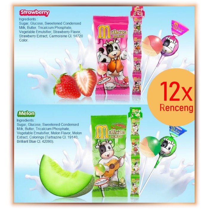 

12 sacet PERMEN LILIPOP MILKITA permen susu lloli cokelat melon stwaberry