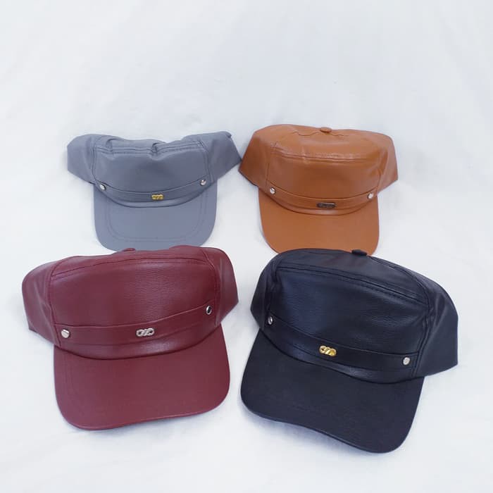Topi Fashion Gaya / Topi Hitam Kulit ITALY + Pengatur Ukuran Kepala