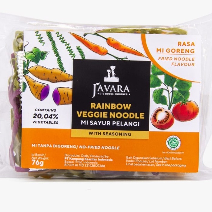 Javara Rainbow Veggie Noodle 76gr / Mie Sayur Pelangi 76gr, Mie Goreng