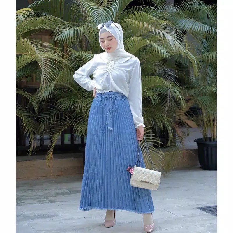 ROK PLISKET JEANS RAWIS / ROK JEANS PLISKET / ROK WANITA / ROK PANJANG / ROK TERBARU / ROK MURAH / R