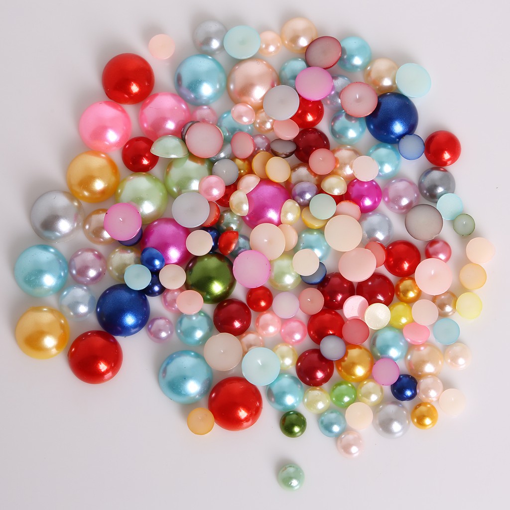 6-14 mm White/Ivory/Random Mixed Color Flatback Half Round Pearl Craft ABS Imitation Pearl Resin Scrapbook Beads DIY Decorate