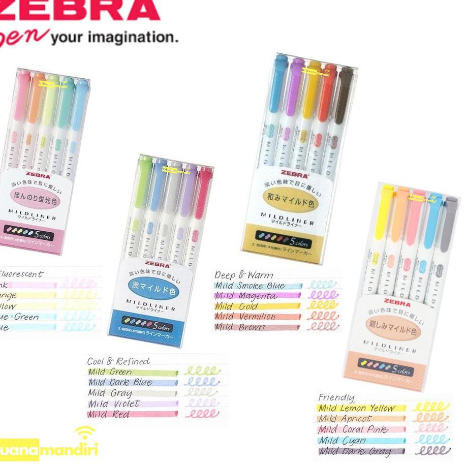 

[KODE W0B] Highlighter Zebra / Zebra Mildliner Set 5 Warna