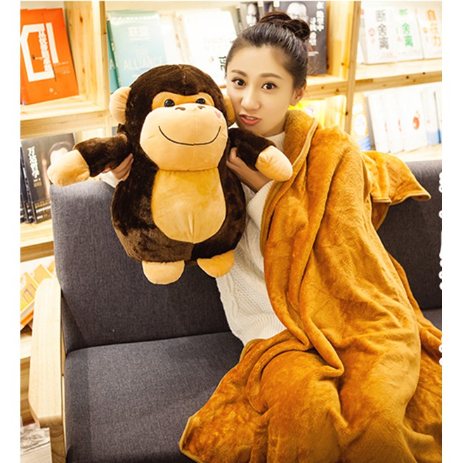 Boneka Selimut Gorilla Orangutan Simpanse Dengan Selimut Fannel 50cm