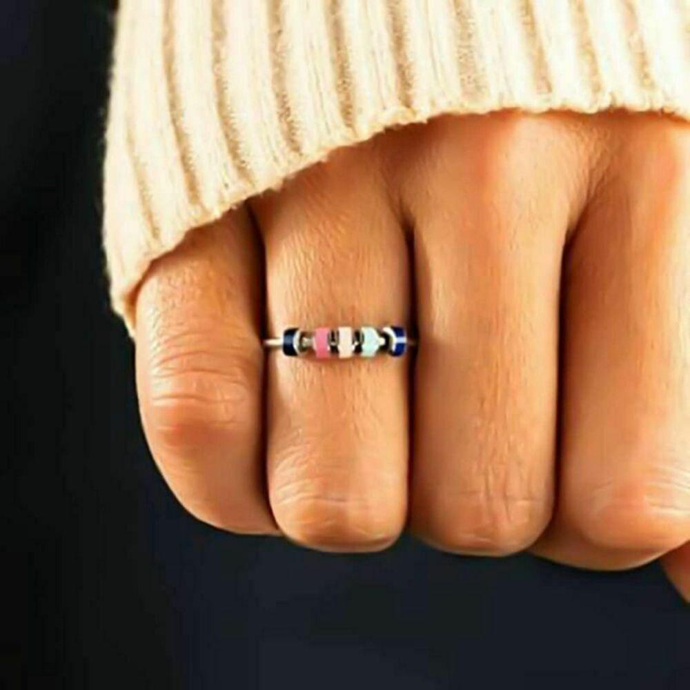 Cincin Fidget Enamel Berputar Nanas Aksesoris Fashion Dengan Manik-Manik Spinner Untuk Wanita Perempuan Enamel Ring Warna-Warni