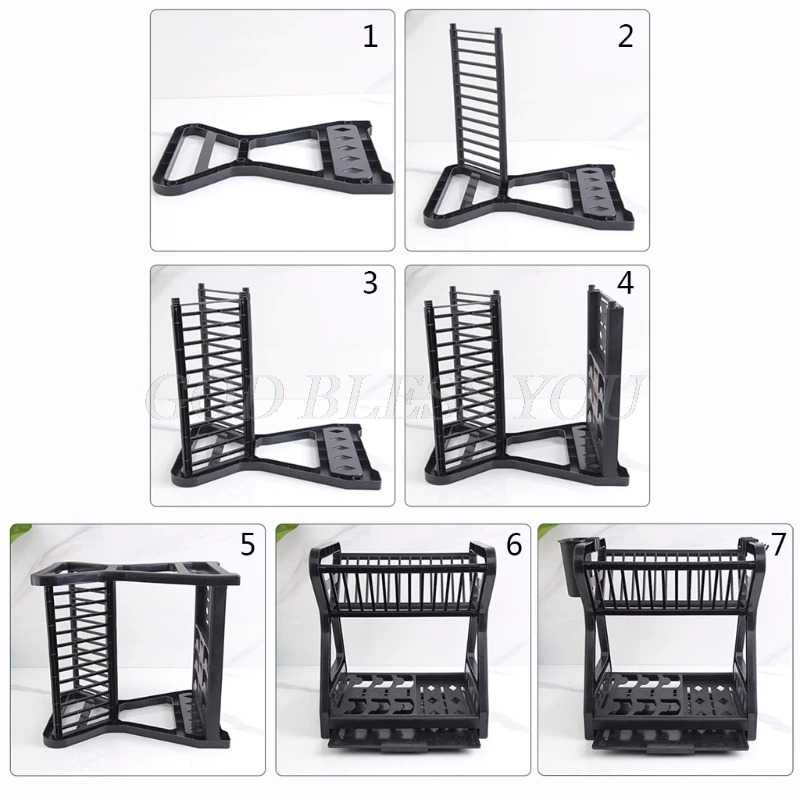 Rak piring Anti Bakteri muat banyak anti karat tahan lama 2 layer bahan plastik kualitas tinggi tempat sendok rak pengering Household Dish Drying Rack Multifunctional Double-Layer Dish Filter Rack Kichen Items Kitchen Supplies Dish Storage Drain Rack