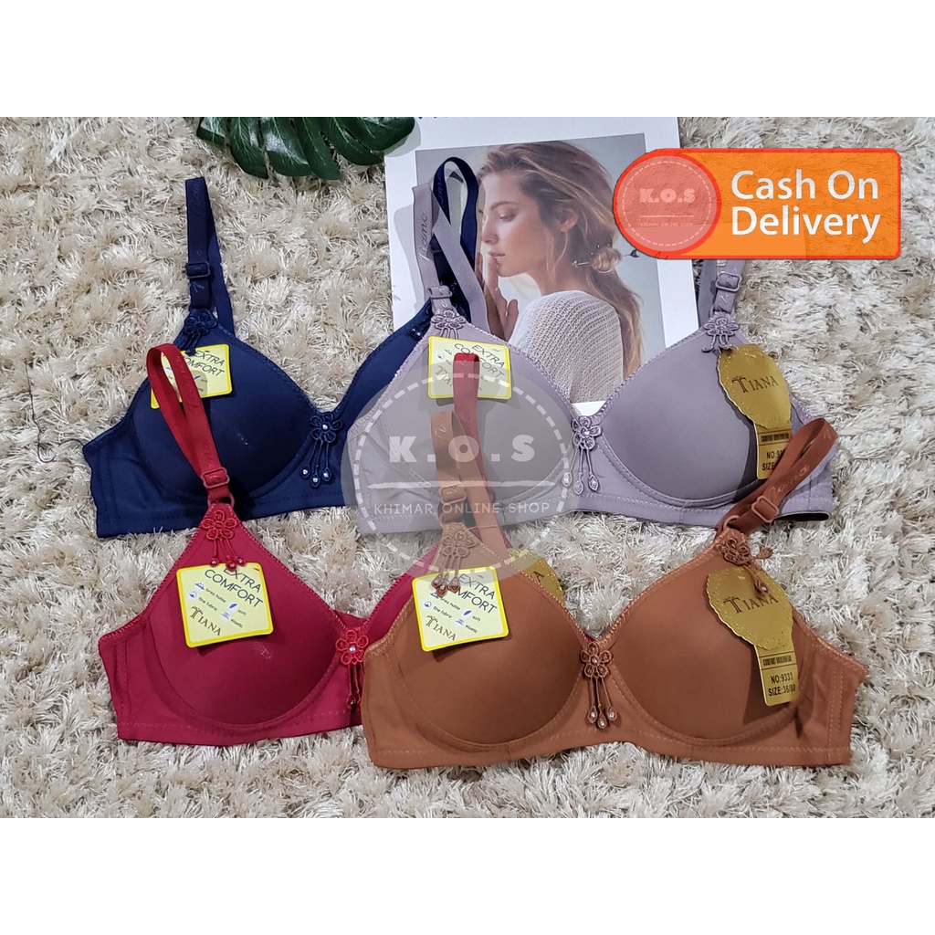 Bra bh wanita busa tipis tanpa kawat aksen bunga size 34-40 kait 2