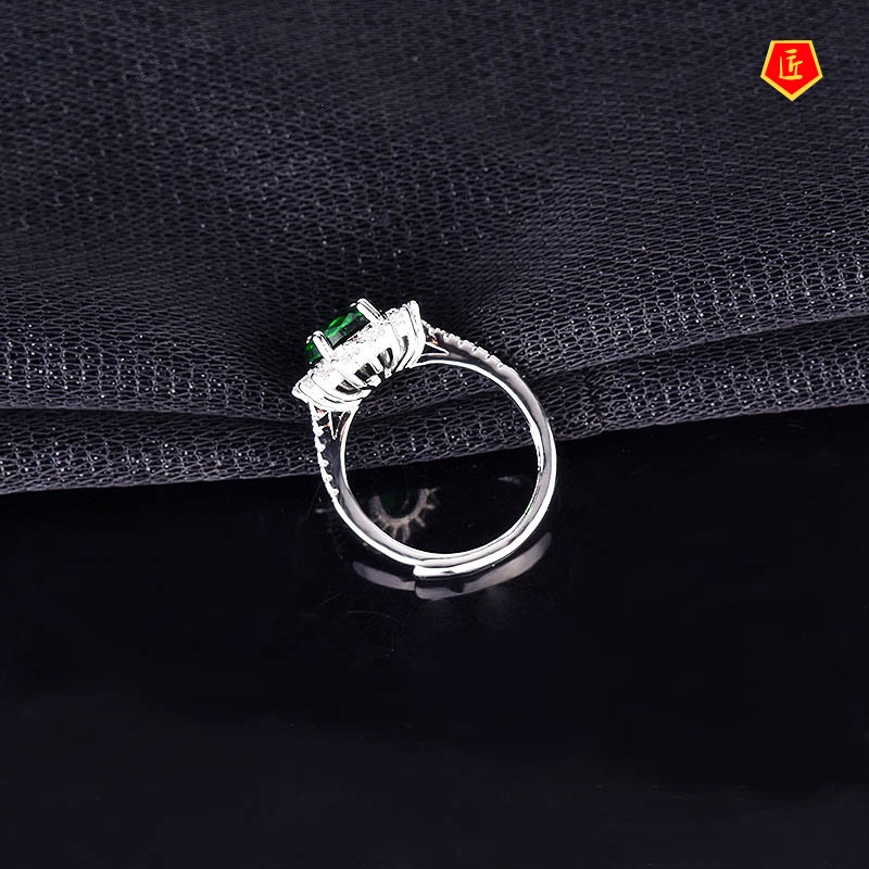 [Ready Stock]Elegant Inlaid Oval Natural Emerald Ring