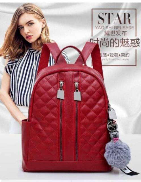 GI 197 RISCE Tas ransel kulit GANTUNGAN POM2 import wanita cewek perempuan LT 1265 BQ 2145 EL 863 JT